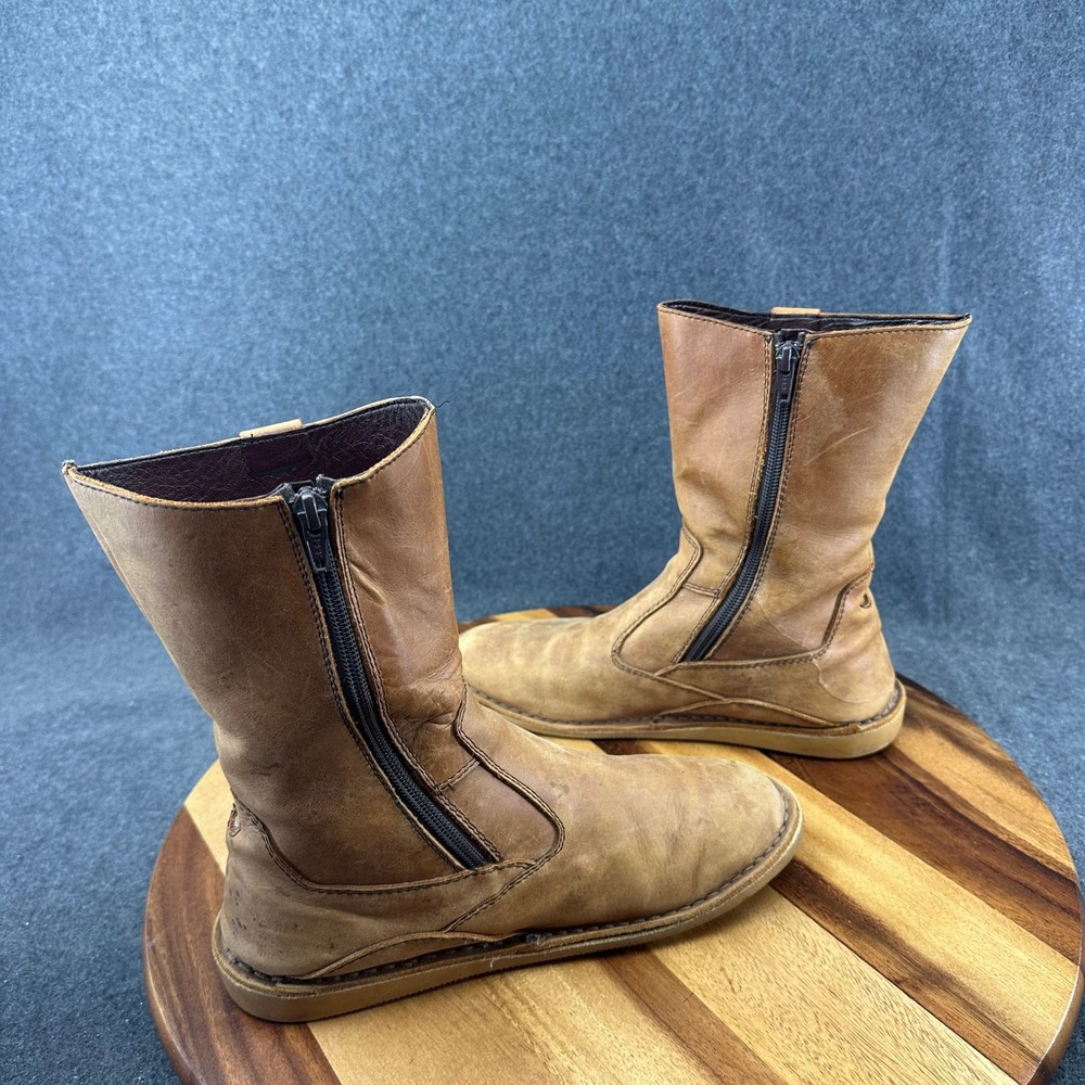Oliberte Womens Sz 38 US 8 Tan Brown Leather Mid Calf Boots Side Zip Flat - Picture 9 of 13